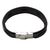 Leather wristband bracelet, 'Roadside Stroll in Black' - Hand Crafted Black Leather Wristband Bracelet from Thailand