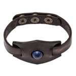 Lapis lazuli and leather wristband bracelet, 'Blue Soul' - Leather and Lapis Lazuli Adjustable Snap Bracelet