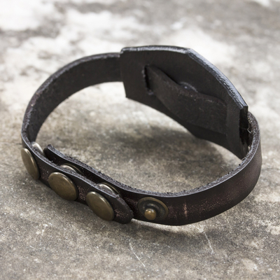 Armband aus Lapislazuli und Leder - Verstellbares Schnapparmband aus Leder und Lapislazuli