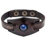 Lapis lazuli and leather wristband bracelet, 'Blue Soul' - Leather and Lapis Lazuli Adjustable Snap Bracelet