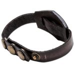 Lapis lazuli and leather wristband bracelet, 'Blue Soul' - Leather and Lapis Lazuli Adjustable Snap Bracelet