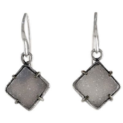 Drusy quartz dangle earrings, 'Sparkling Jasmine' - 24k Gold Accent Sterling Silver Drusy Quartz Dangle Earrings