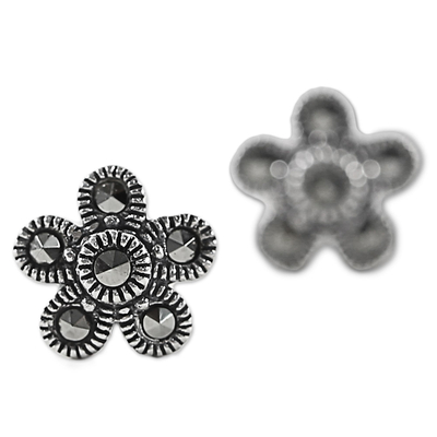 Marcasite stud earrings, 'Pretty Blossoms' - Sterling Silver and Marcasite Flower Stud Earrings