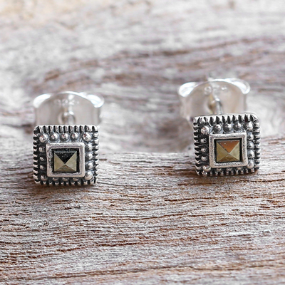 925 Sterling Silver Post Squares Gift NEW Square Marcasite Stud Earrings