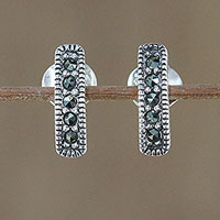 Marcasite drop earrings, 'Sparkling Charm' - Sterling Silver and Marcasite Drop Earrings from Thailand
