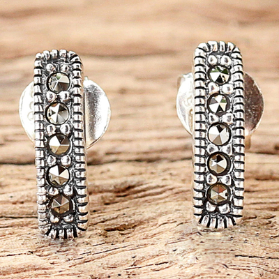 Marcasite drop earrings, 'Sparkling Charm' - Sterling Silver and Marcasite Drop Earrings from Thailand