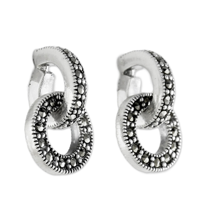 Marcasite drop earrings, 'Bold Connection' - Marcasite and Sterling Silver Drop Earrings from Thailand
