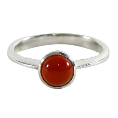 Chalcedony solitaire ring, 'Orange Sunset Glow' - Chalcedony and Sterling Silver Solitaire Ring from Thailand