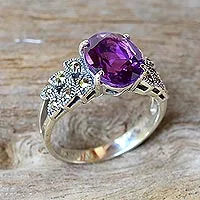 Amethyst and marcasite cocktail ring, 'Purple Queen' - Amethyst and Marcasite Cocktail Ring from Thailand