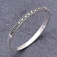 anillo de marcasita - Anillo de plata de ley y marcasita de Tailandia
