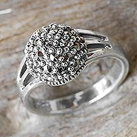 Marcasite cocktail ring, 'Glistening Dome' - Sterling Silver and Marcasite Cocktail Ring Thailand