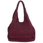 Cotton shoulder bag, 'Thai Texture in Wine' - 100% Cotton Textured Shoulder Bag in Wine from Thailand