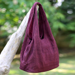 Cotton shoulder bag, 'Thai Texture in Wine' - 100% Cotton Textured Shoulder Bag in Wine from Thailand