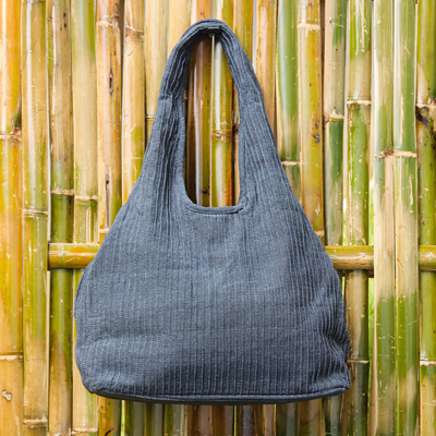 100% Cotton Textured Shoulder Bag in Taupe from Thailand - Thai