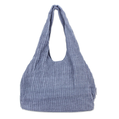 Cotton shoulder bag, 'Thai Texture in Taupe' - 100% Cotton Textured Shoulder Bag in Taupe from Thailand