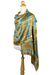 Silk shawl, 'Shifting Sands' - Tie-Dyed Silk Shawl in Sand and Cyan Stripes from Thailand (image 2c) thumbail