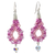 Beaded silk dangle earrings, 'Sparkling Lilies in Pink' - Silk and Glass Beaded Dangle Earrings in Pink Thailand (image 2a) thumbail