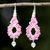 Beaded silk dangle earrings, 'Sparkling Lilies in Pink' - Silk and Glass Beaded Dangle Earrings in Pink Thailand (image 2b) thumbail