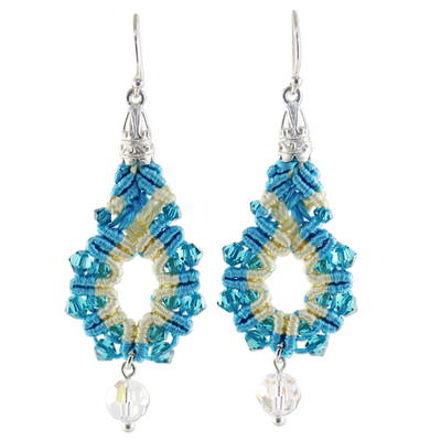 Silk and Glass Beaded Dangle Earrings in Turquoise Thailand