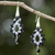 Beaded silk dangle earrings, 'Sparkling Lilies in Black' - Silk Glass Bead Dangle Earrings in Black and White Thailand thumbail