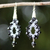 Beaded silk dangle earrings, 'Sparkling Lilies in Black' - Silk Glass Bead Dangle Earrings in Black and White Thailand (image 2b) thumbail