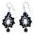 Beaded silk dangle earrings, 'Sparkling Lilies in Black' - Silk Glass Bead Dangle Earrings in Black and White Thailand (image 2d) thumbail