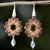 Beaded silk dangle earrings, 'Sparkling Rosettes in Brown' - Silk and Glass Beaded Dangle Earrings in Brown from Thailand (image 2b) thumbail