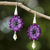 Beaded silk dangle earrings, 'Sparkling Rosettes in Purple' - Silk and Glass Beaded Dangle Earrings in Purple Thailand thumbail