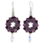 Beaded silk dangle earrings, 'Sparkling Rosettes in Purple' - Silk and Glass Beaded Dangle Earrings in Purple Thailand (image 2a) thumbail
