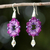 Beaded silk dangle earrings, 'Sparkling Rosettes in Purple' - Silk and Glass Beaded Dangle Earrings in Purple Thailand (image 2b) thumbail