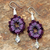 Beaded silk dangle earrings, 'Sparkling Rosettes in Purple' - Silk and Glass Beaded Dangle Earrings in Purple Thailand (image 2c) thumbail