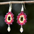 Beaded silk dangle earrings, 'Sparkling Rosettes in Maroon' - Silk and Glass Beaded Dangle Earrings in Maroon Thailand (image 2b) thumbail
