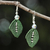 Beaded silk dangle earrings, 'Sparkling Leaves in Olive' - Silk and Glass Beaded Dangle Earrings in Olive from Thailand thumbail
