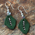 Beaded silk dangle earrings, 'Sparkling Leaves in Olive' - Silk and Glass Beaded Dangle Earrings in Olive from Thailand (image 2c) thumbail