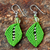 Beaded silk dangle earrings, 'Sparkling Leaves in Lime' - Silk and Glass Bead Dangle Earrings in Lime from Thailand (image 2b) thumbail