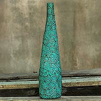 Recycled paper decorative vase, 'Sea Waves'