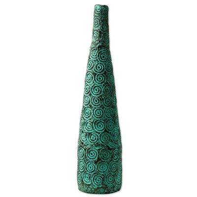 Recycled paper decorative vase, 'Sea Waves' - Recycled Paper Decorative Vase Hand Crafted with Spirals