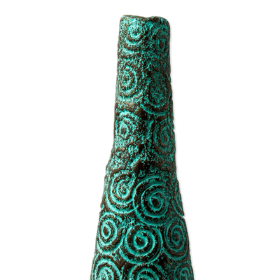 Recycled paper decorative vase, 'Sea Waves' - Recycled Paper Decorative Vase Hand Crafted with Spirals