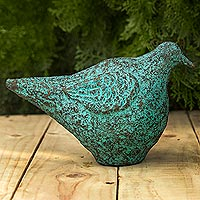 Recycled paper statuette, 'Mama Bird' - Handcrafted Recycled Paper and Cement Bird Statuette