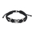 Silver beaded macrame bracelet, 'Little Fish in Black' - Hand Made Black Braided Bracelet with Silver Fish thumbail