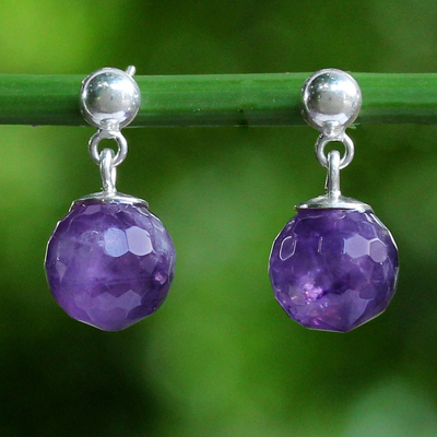 Amethyst dangle earrings, 'Romantic Night' - Faceted Amethyst Sterling Silver Dangle Earrings Thailand
