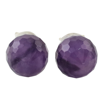 Amethyst stud earrings, 'Magical Orbs' - Sterling Silver and Amethyst Stud Earrings from Thailand