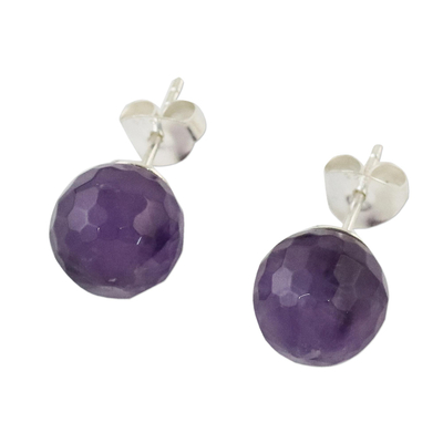 Amethyst stud earrings, 'Magical Orbs' - Sterling Silver and Amethyst Stud Earrings from Thailand