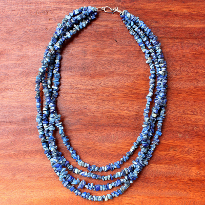 Collar con cuentas de lapislázuli - Collar de cuentas de lapislázuli hecho a mano artesanalmente de Tailandia
