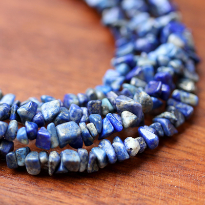 Lapis lazuli beaded necklace, 'Exotic Waters' - Artisan Crafted Lapis Lazuli Beaded Necklace from Thailand