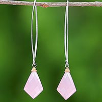 Gold accent chalcedony dangle earrings, 'Pink Lily Crystals'