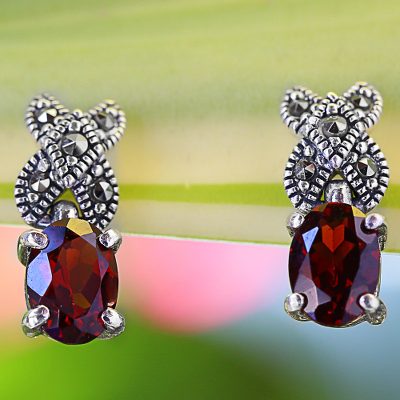 Garnet And Marcasite Drop Earrings From Thailand Glistening Rose Garnet And Marcasite Drop Earrings Glistening Rose