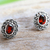 Garnet and marcasite stud earrings, 'Red Lotus Flowers' - Garnet and Marcasite Stud Earrings from Thailand (image 2b) thumbail