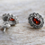 Garnet and marcasite stud earrings, 'Red Lotus Flowers' - Garnet and Marcasite Stud Earrings from Thailand