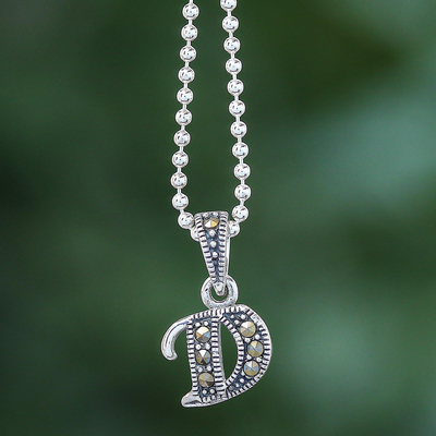 Marcasite pendant necklace, 'Silver Letter' - Marcasite and Sterling Silver Initial Pendant Necklace